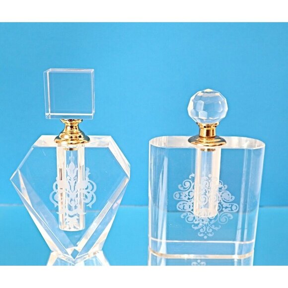 Damask Etched Perfume Bottle 2 Cologne Bottles Vintage - Picture 1 of 6